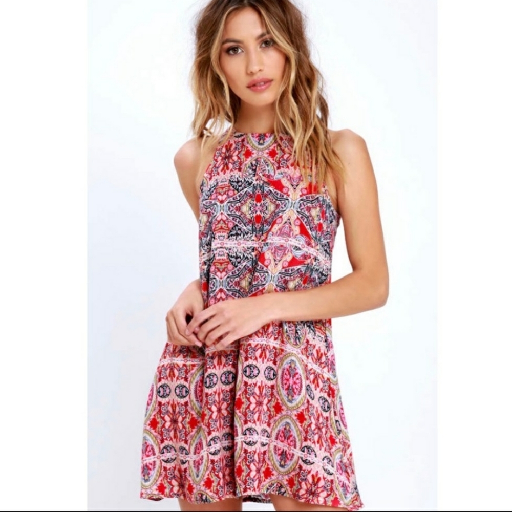 LULU'S Design Major Red Print Swing Dress